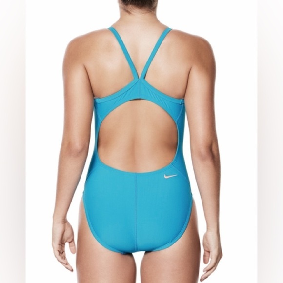 Nike Sport Swim Tank 1PC Swimsuit Sz 8 Sky Blue Pink Spell~Out Logo Racerback - Picture 3 of 8